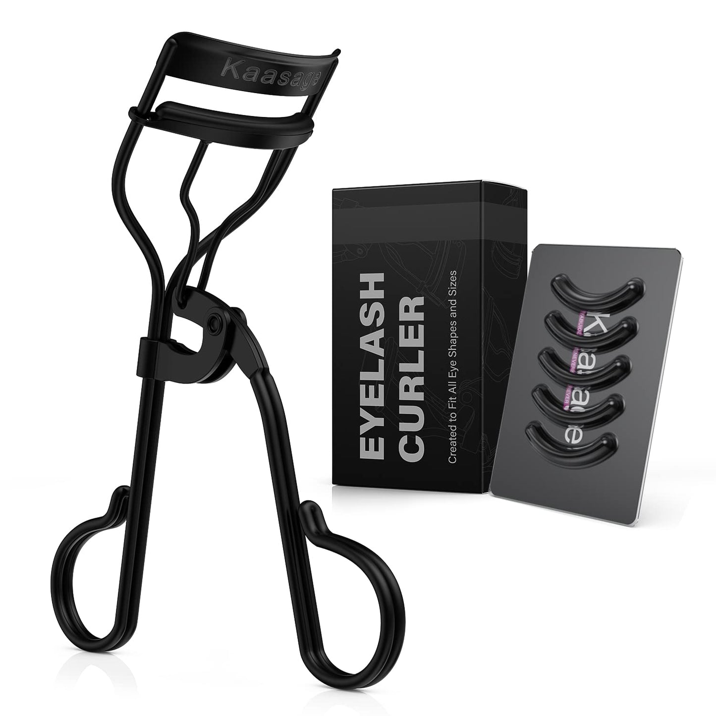 Kaasage Eyelash Curler for Women - Black Professional Lash Curler with Refill Silicone Pads. Easy to Curl Open-Eye Eyelashes Naturally in Seconds with No Pinching, No Pulling and Last Long