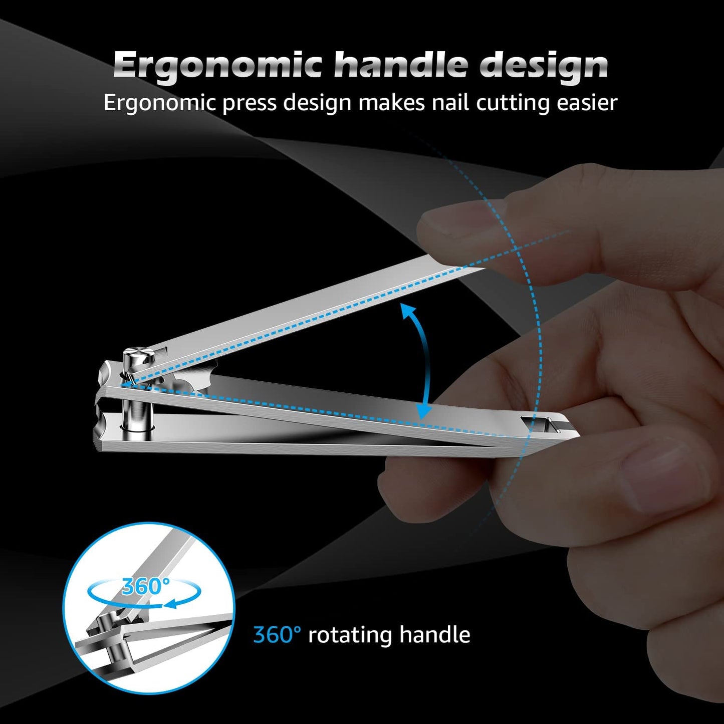 Kaasage Nail Clipper and File - Professional Stainless Steel Heavy Duty Nail Cutter with Ergonomic Long Handle and Sharp Jaw Clip Finger Nails and Thick Toenails Easily, Gift for Adults, Men & Seniors