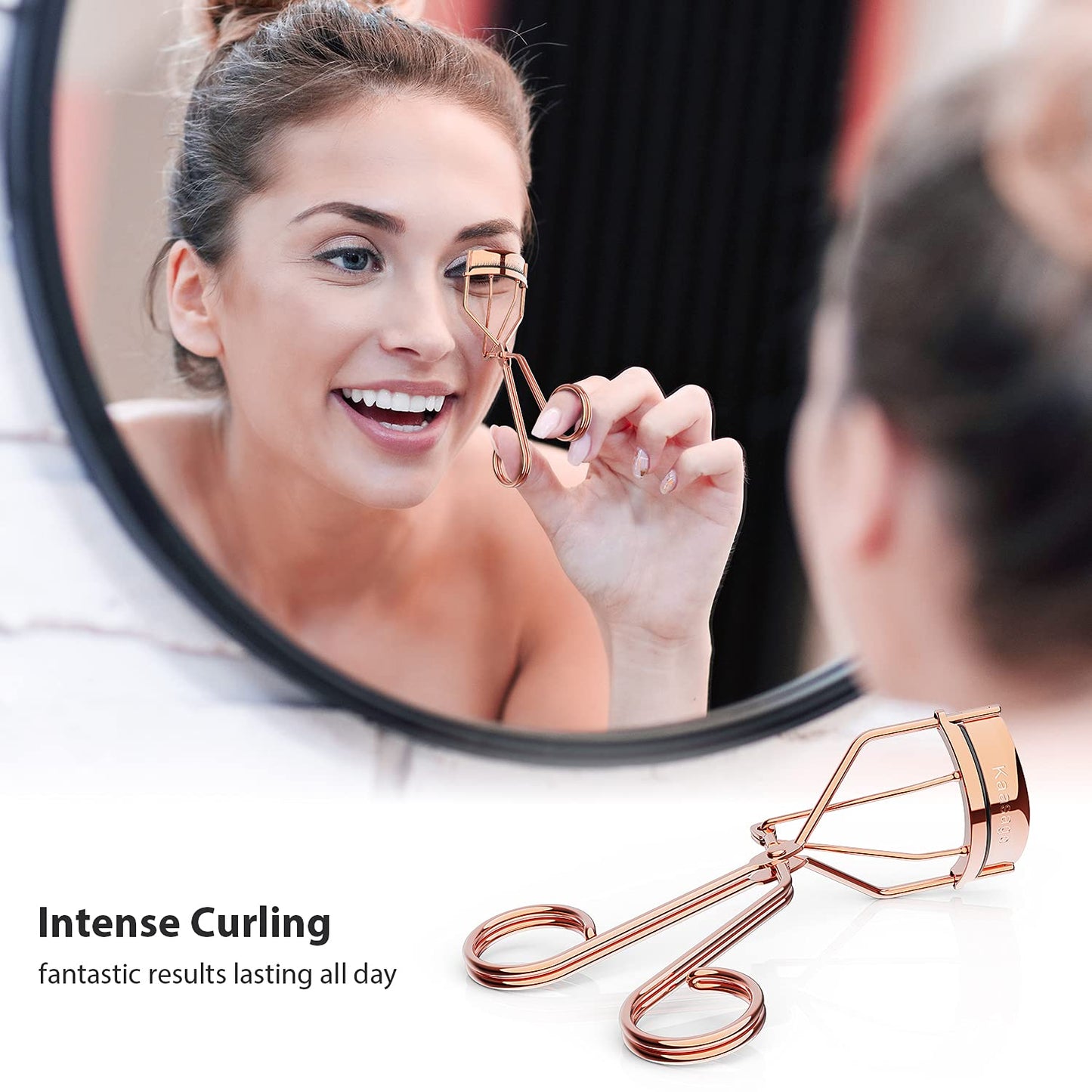 Kaasage Eyelash Curler for Women - Golden Professional Lash Curler with Refill Silicone Pads.